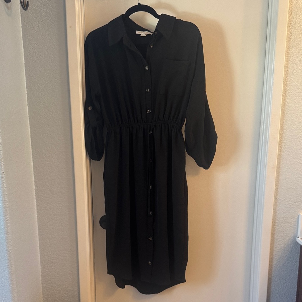 Monteau Black Button-Front Midi Shirt Dress